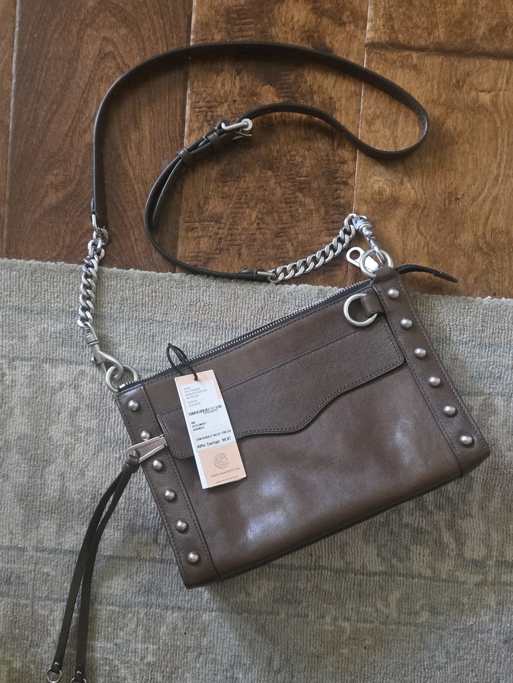 Rebecca Minkoff Brown Leather Studded Crossbody Bag - NWT